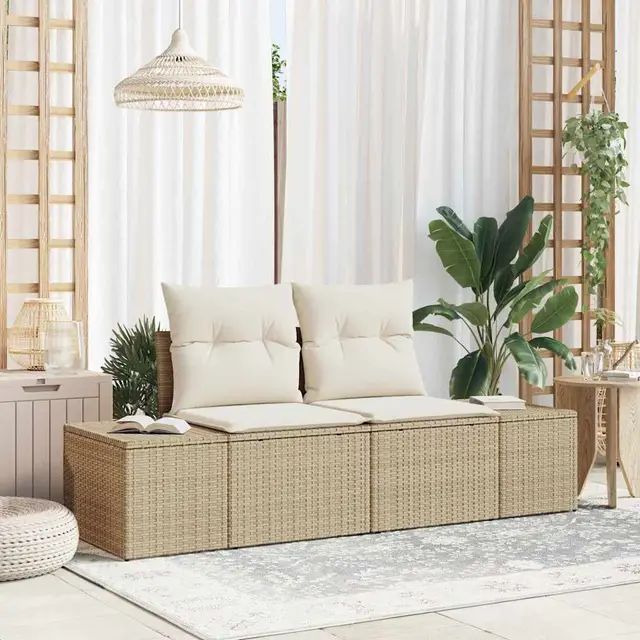 Garden Sofa with Cushions 123 x Poly Rattan Beige And Cream - Shop at LoveMi