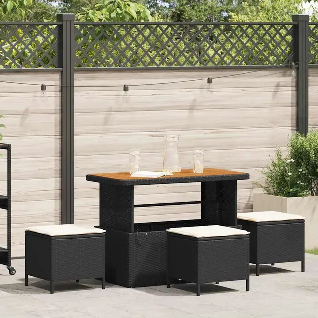Garden Dining Set Poly Rattan Garden Dining Set Black And Cream - Shop at LoveMi