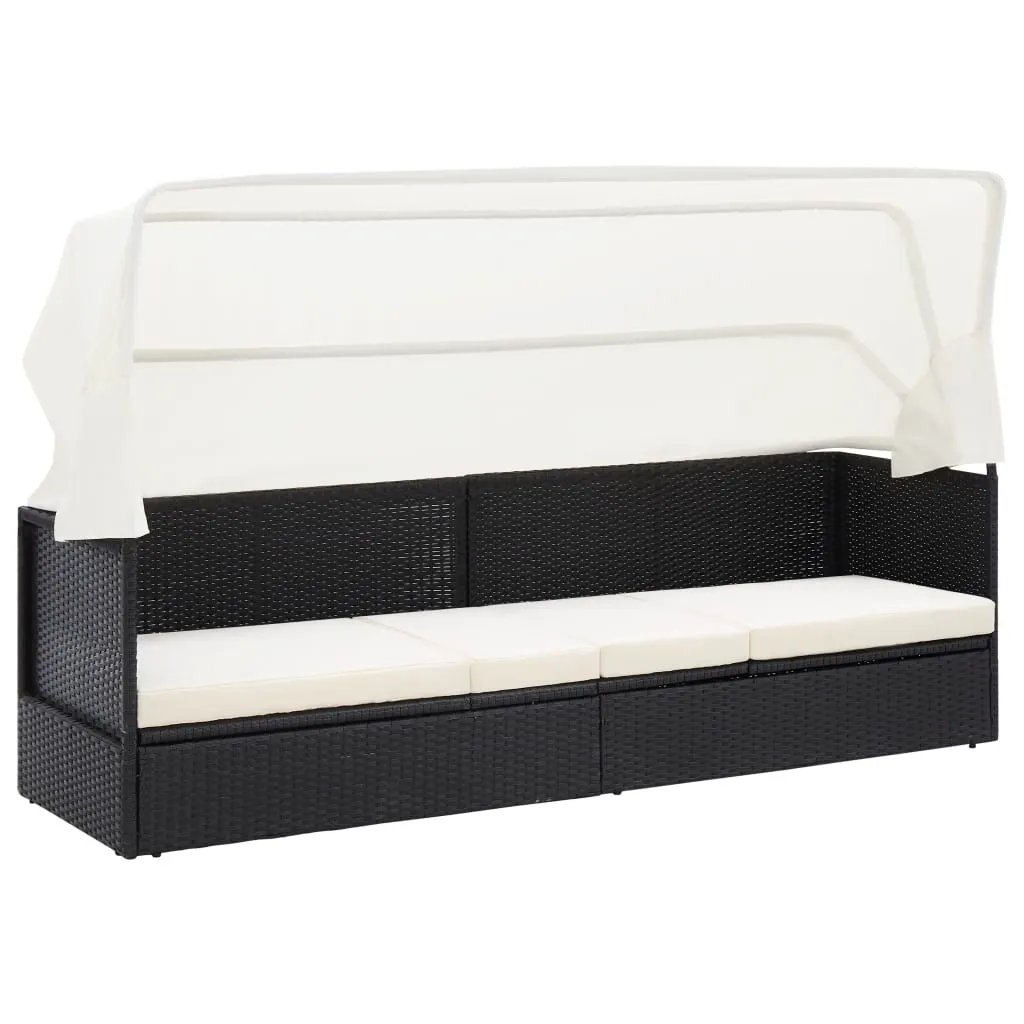 Garden Bed with Canopy 205×62 cm Poly Rattan - Black And White