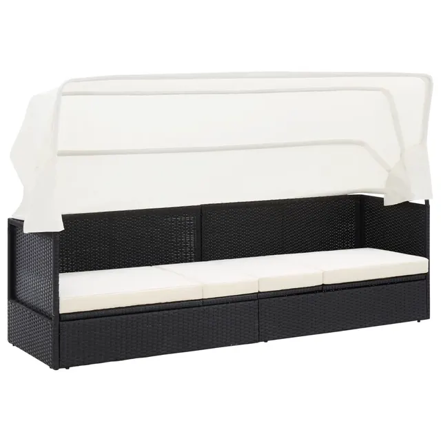 Garden Bed with Canopy 205×62 cm Poly Rattan Black And White - Shop at LoveMi