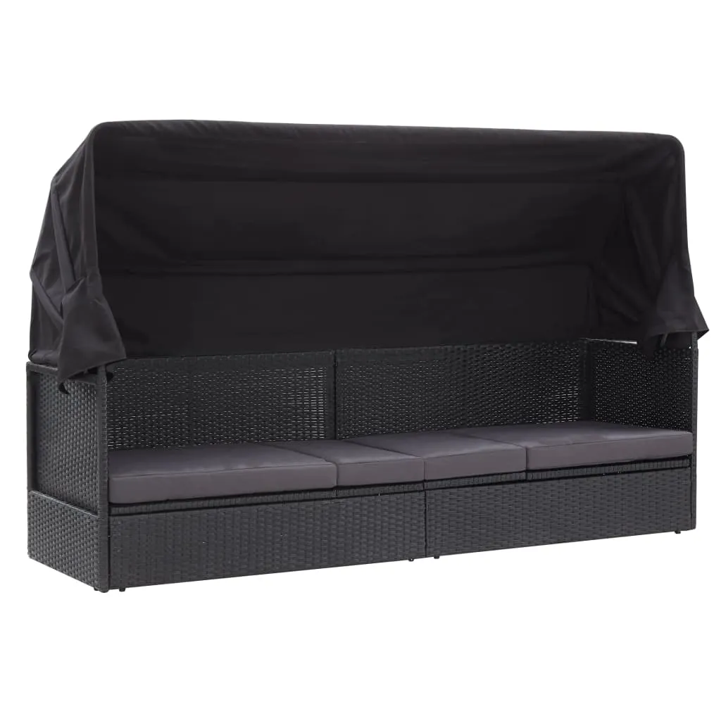 Garden Bed with Canopy 205×62 cm Poly Rattan - Black