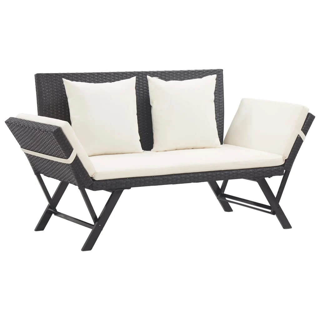 Garden Bench with Cushions 176 cm Poly Rattan - Black And White
