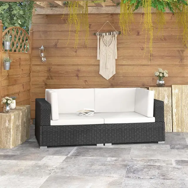 Corner Sofas . with Cushions Poly Rattan Black And White - Shop at LoveMi