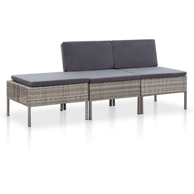 3 piece garden lounge set with cushions, poly rattan Gray - Shop at LoveMi