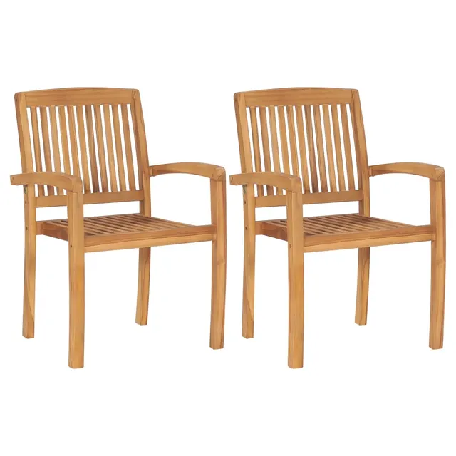 Garden Dining Chairs, Set of 2, Stackable, Solid Teak Wood Default - Shop at LoveMi