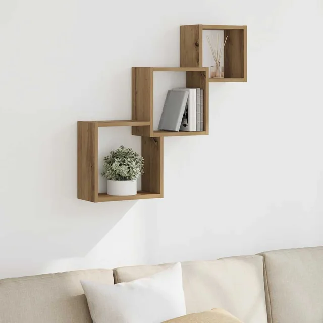 Cube wall shelves 68x wood based material Cube wall shelves Oak, Handcrafted - Shop at LoveMi