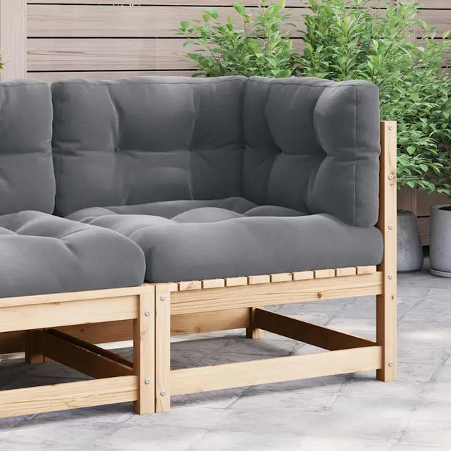 Garden Corner Sofa with Grey Cushions Solid Pine Wood Brown - Shop at LoveMi