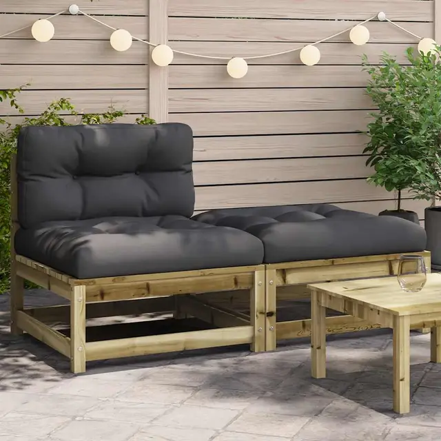 Garden Center Sofa with Anthracite Cushions, Solid Pine Wood Naturally Impregnated - Shop at LoveMi
