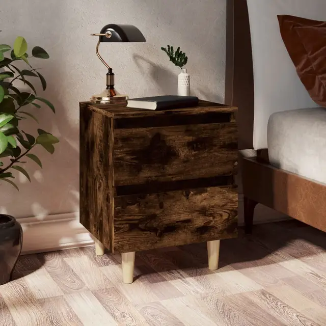 bedside table with pine wood legs 40x bedside tables 2 Smoked Oak - Shop at LoveMi