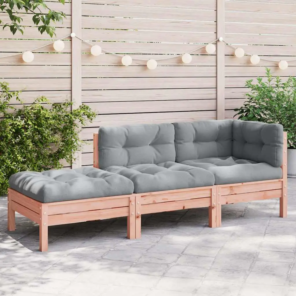 Garden Center Sofa with Grey Cushions Solid Pine Wood - Natural Douglas Fir