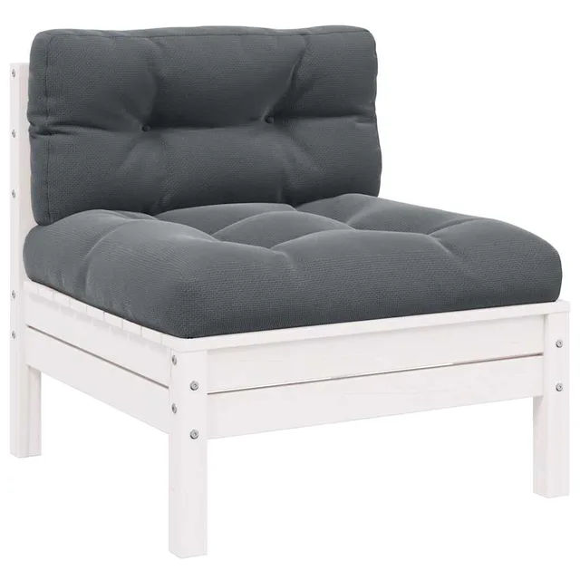 Garden Center Sofa with Grey Cushions Solid Pine Wood White - Shop at LoveMi