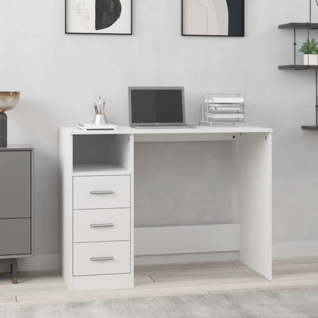 desk with drawers 102x wood material desk White - Shop at LoveMi