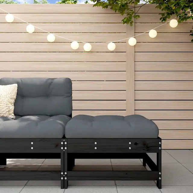 middle sofa with cushions, solid Douglas fir wood, garden stool Black Pine - Shop at LoveMi
