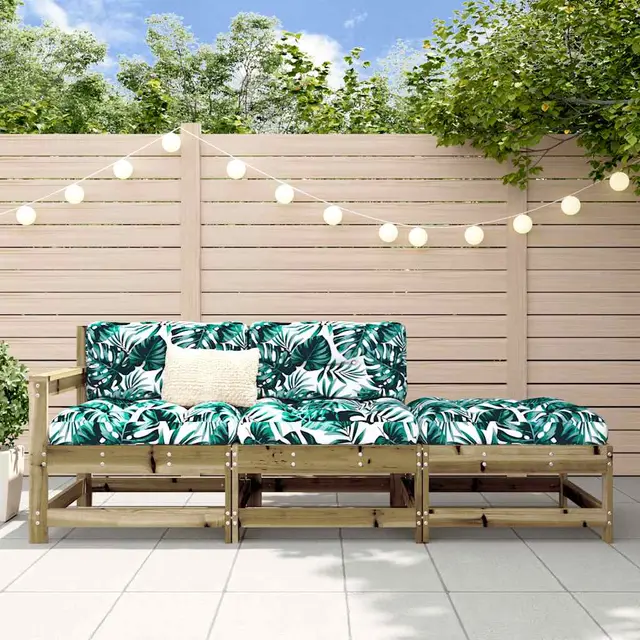 middle sofa with cushions, solid Douglas fir wood, garden stool Naturally Impregnated - Shop at LoveMi
