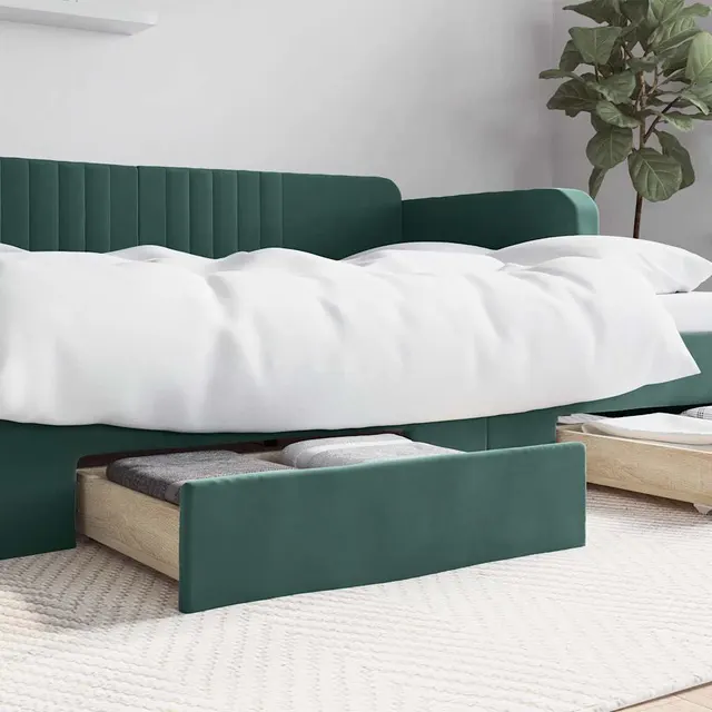 Bed Drawers . Wood and Velvet Dark Green - Shop at LoveMi