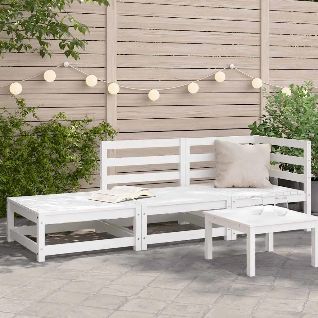 Garden Sofa with Footstool, 2-Seater, Solid Pine Wood - White Pine