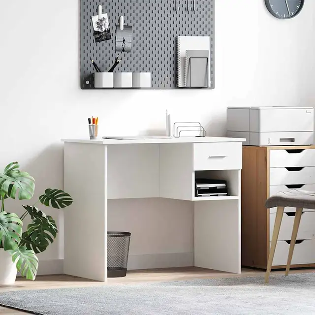 desk with shelf 90 x 49, wood based material White - Shop at LoveMi