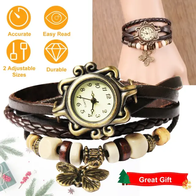 Vintage Women's Watch Bohemian Handmade Leather Watch Quartz Wrist Watch Fashion Brown - Shop at LoveMi