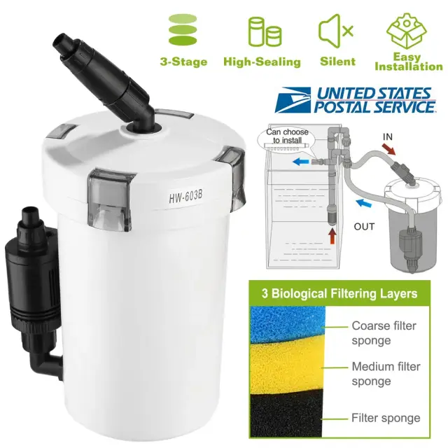 3 Stage External Canister Filter For 28 Gallon Aquarium Fish Tank 105gph 6W Easy Installation Silent White - Shop at LoveMi