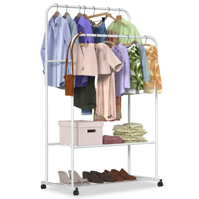 Garment Hanging Rack Clothing Hanging Rail Pillow Shoe Display Organizer Stand Rolling Wheel Clothes Organizer White - Shop at LoveMi