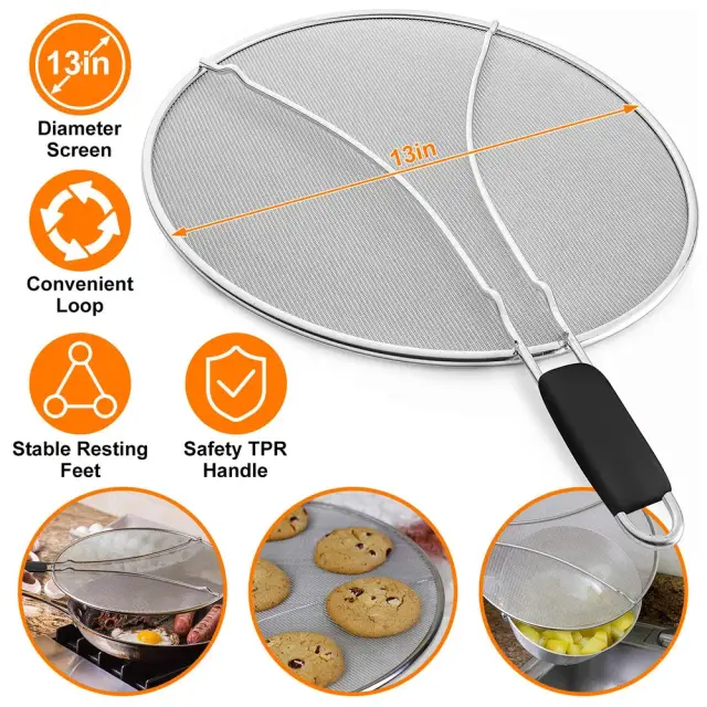 Grease Splatter Screen 13in Stainless Steel Fine Mesh Splash Mesh Shield Hot Oil Stopper Silver - Shop at LoveMi