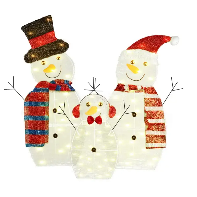 2D Christmas Snowman Yard Decoration Snowman Family Outdoor Decoration With LED Warm Yellow Lights IP44 Waterproof For Christmas Indoor Outdoor Hol... Batteryboxtype - Shop at LoveMi