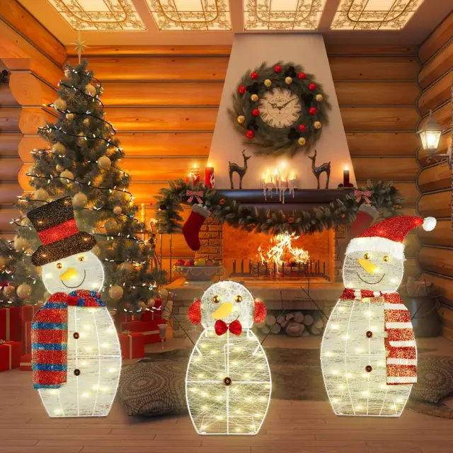 2D Christmas Snowman Yard Decoration Snowman Family Outdoor Decoration With LED Warm Yellow Lights IP44 Waterproof For Christmas Indoor Outdoor Hol... Usbplugtype - Shop at LoveMi