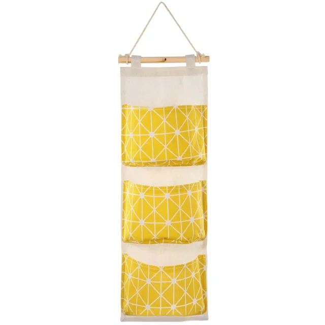 Wall Mounted Storage Bag Door Closet Hanging Storage Bag Organizer Waterproof 3 Pockets Pouch Yellow - Shop at LoveMi