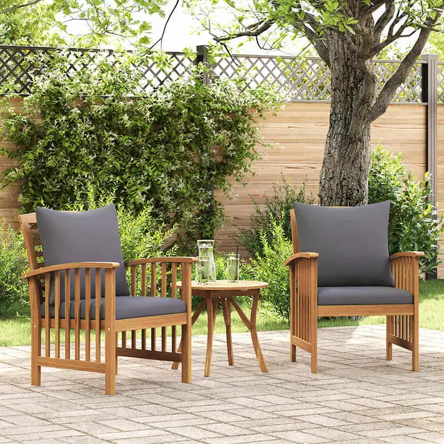 Garden Chairs with Cushions, , Solid Acacia Wood Brown And Dark Grey - Shop at LoveMi
