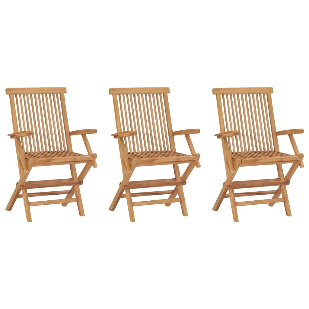 Folding Garden Chairs, Set of 3, Solid Teak Wood