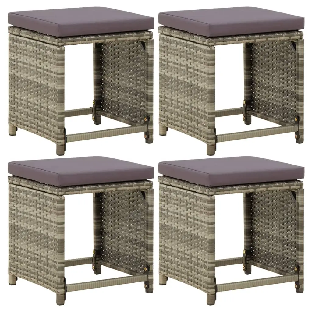 Garden Stools with Cushions Poly Rattan Grey