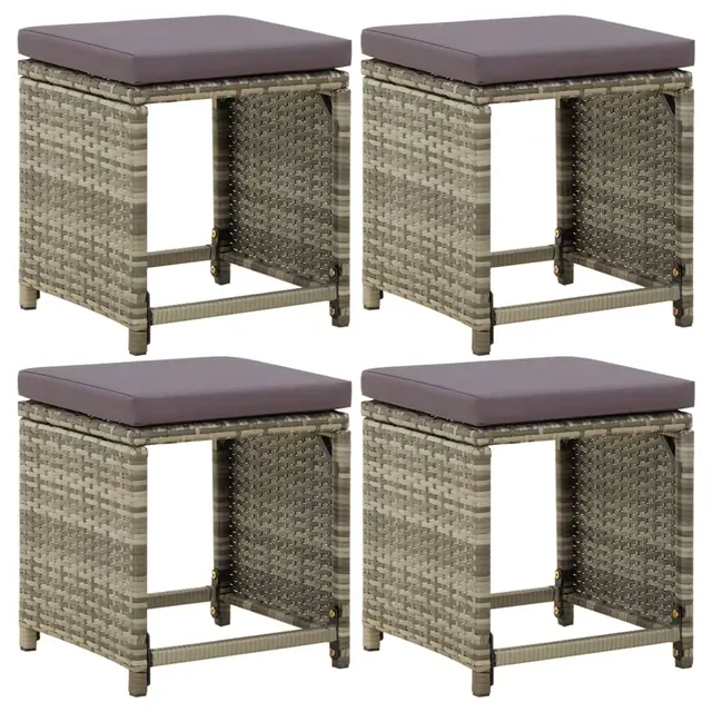 Garden Stools with Cushions Poly Rattan Grey Default - Shop at LoveMi