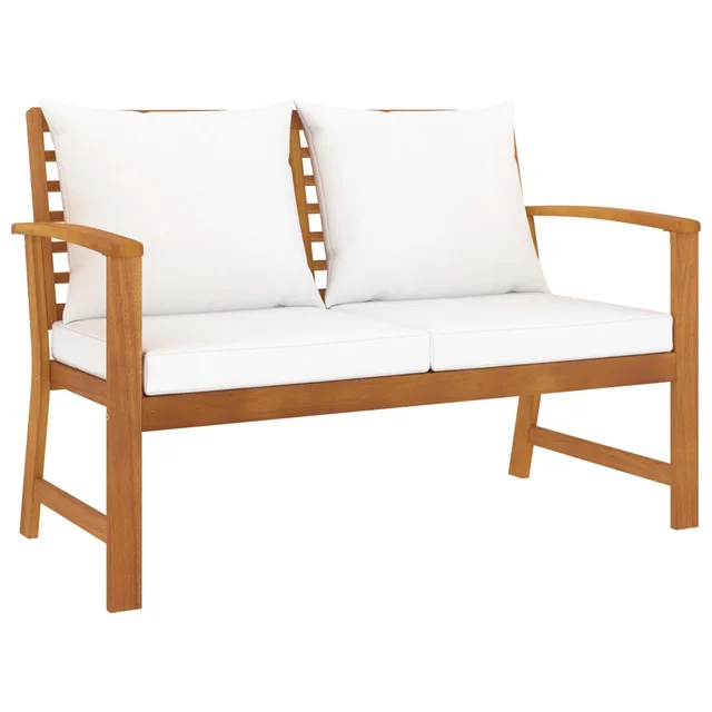garden bench 120 cm with cream cushion, solid acacia wood Default - Shop at LoveMi