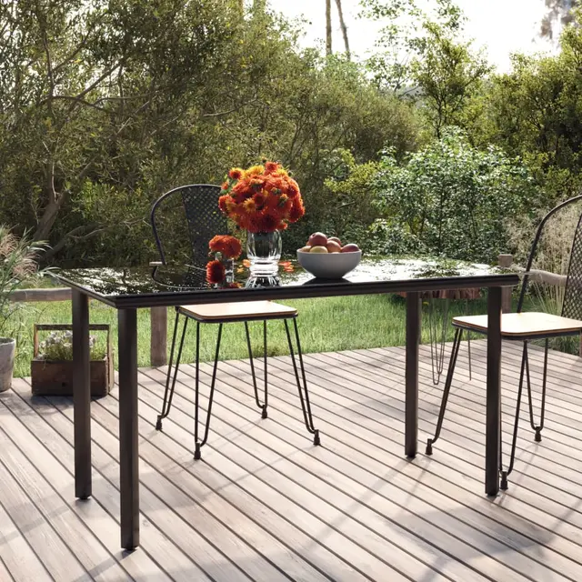 Garden Dining Table Black 200x100x74 cm Steel and Tempered Glass Default - Shop at LoveMi