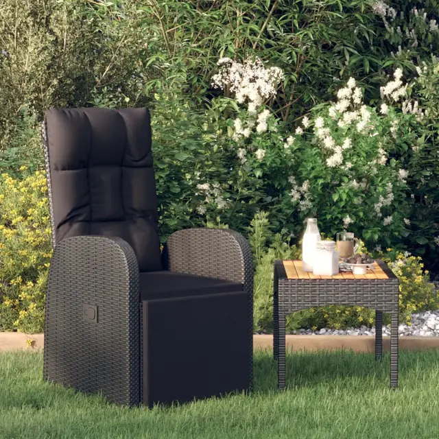 Adjustable Garden Chair with Cushion, Black Poly Rattan Default - Shop at LoveMi