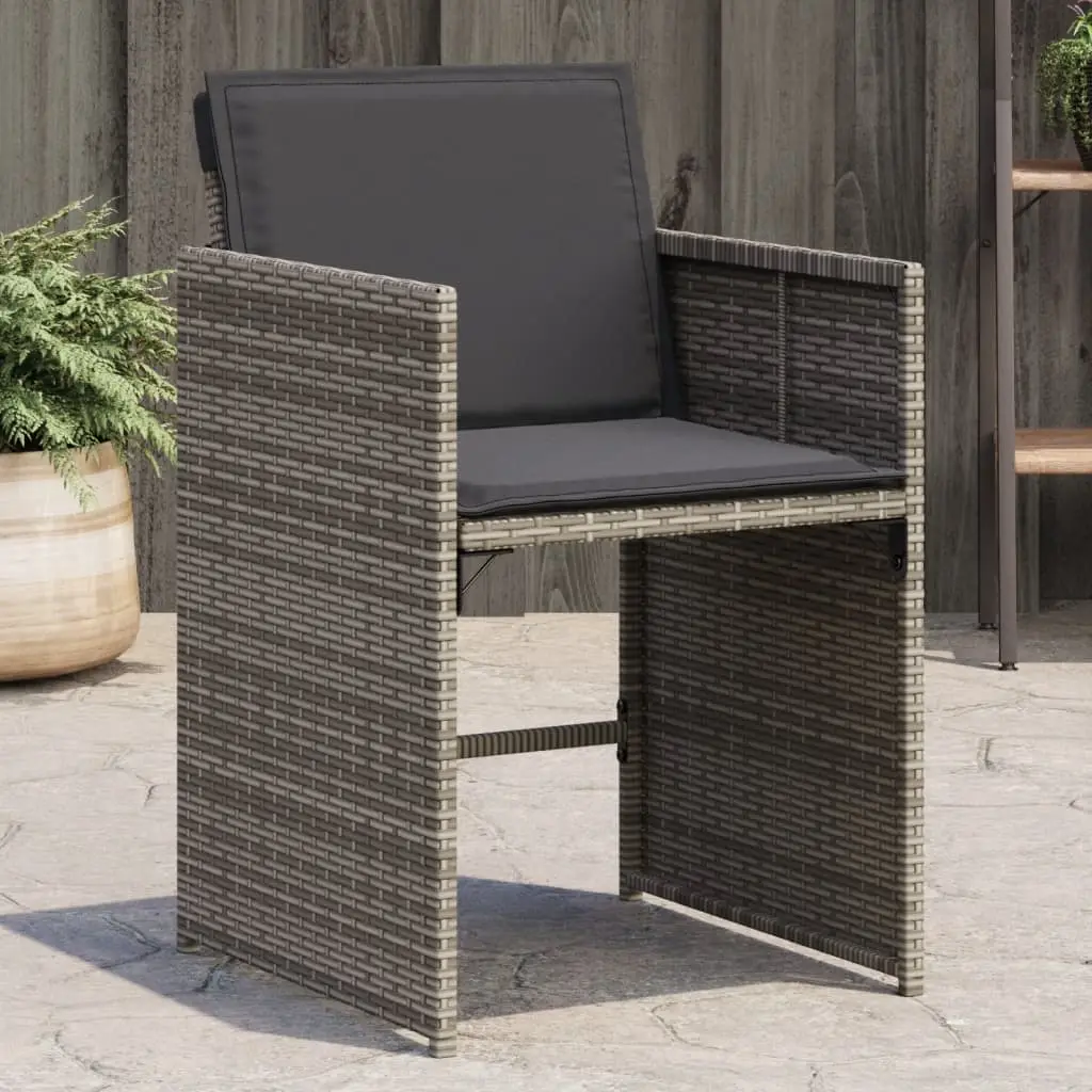 Garden Chairs with Cushions, , Grey Poly Rattan