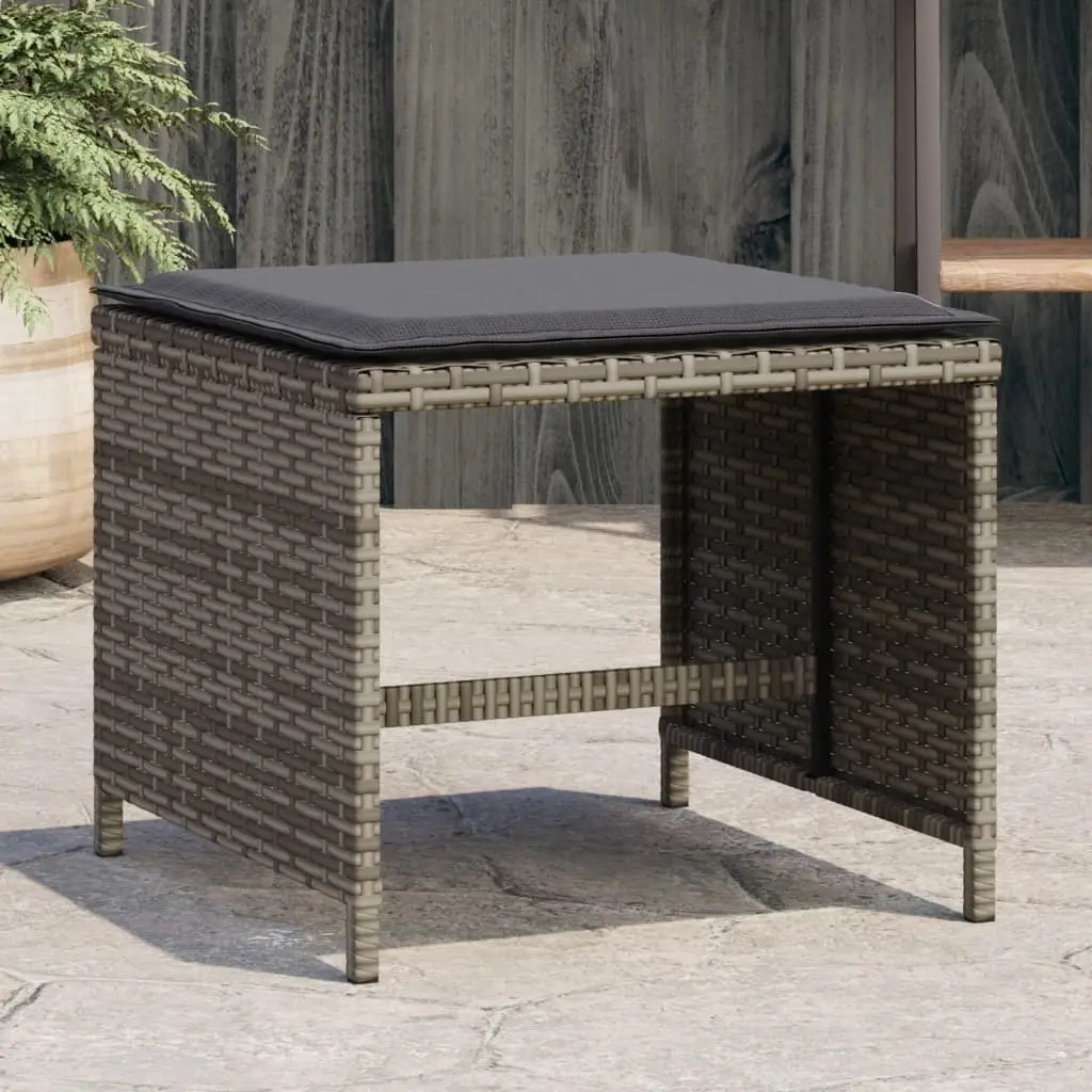 Garden Stools with Cushions, , Grey, 40x40x35 cm, Poly Rattan