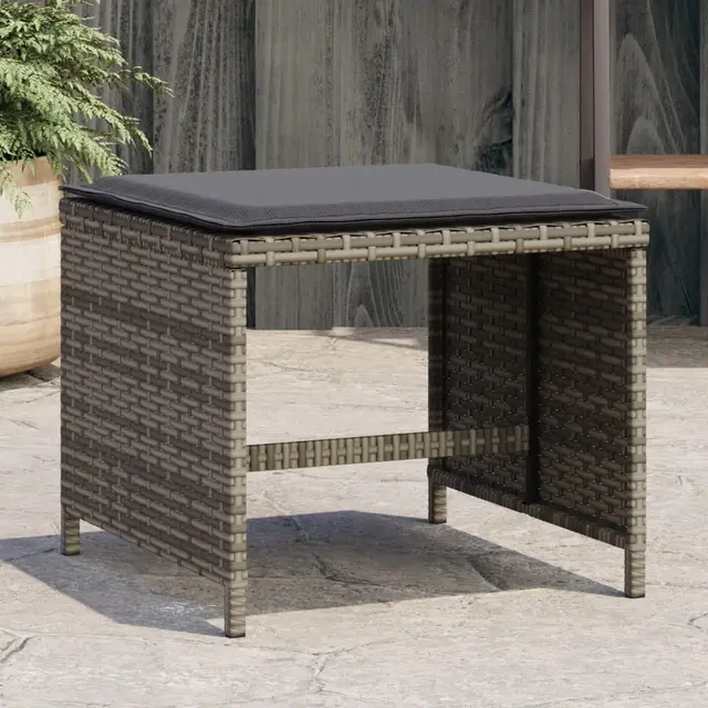 Garden Stools with Cushions, , Grey, 40x40x35 cm, Poly Rattan Default - Shop at LoveMi