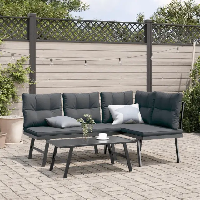 Garden Benches with Cushions, , Black Powder Coated Steel Default - Shop at LoveMi