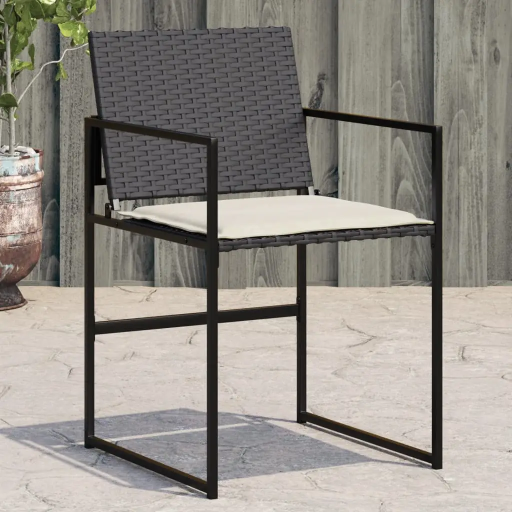 Garden Chairs with Cushions, , Black Poly Rattan