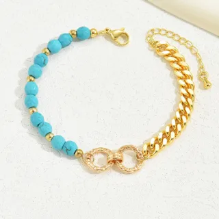 A Creative And Luxurious Instagram Style Double Ring Turquoise Multi Chain Mixed Bead Bracelet For Women's Vacation And Date Gifts - Defaulttitle