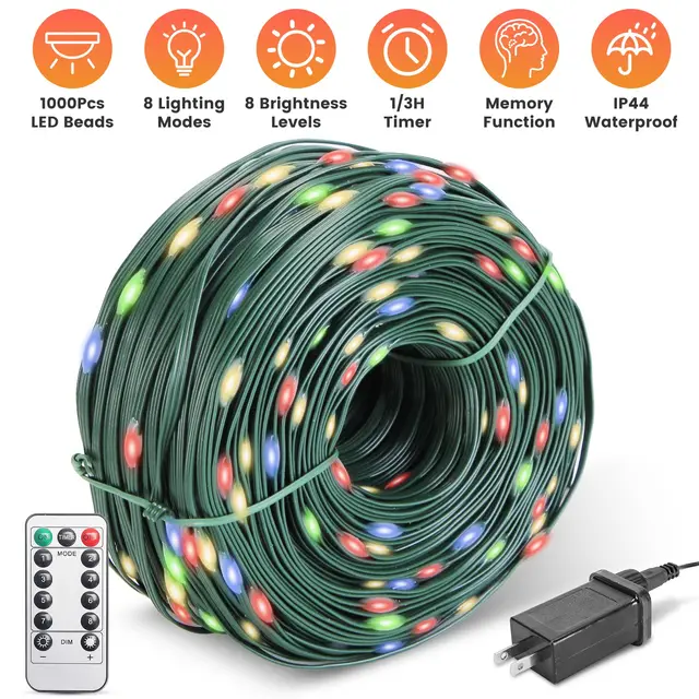 330FT String Lights Outdoor Christmas Decoration Lights With Remote IP44 Waterproof 8 Lighting Modes 8 Brightness Timer Plug In Fairy Light Xmas Ho... Colorful Lighting - Shop at LoveMi