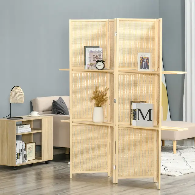 4 Panel Folding Room Divider Natural Wood - Shop at LoveMi