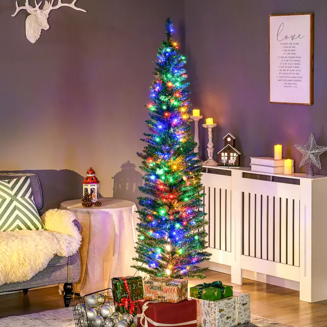 6' Artificial Pencil Christmas Trees Holiday Decoration with Colorful LED Lights Green - Shop at LoveMi
