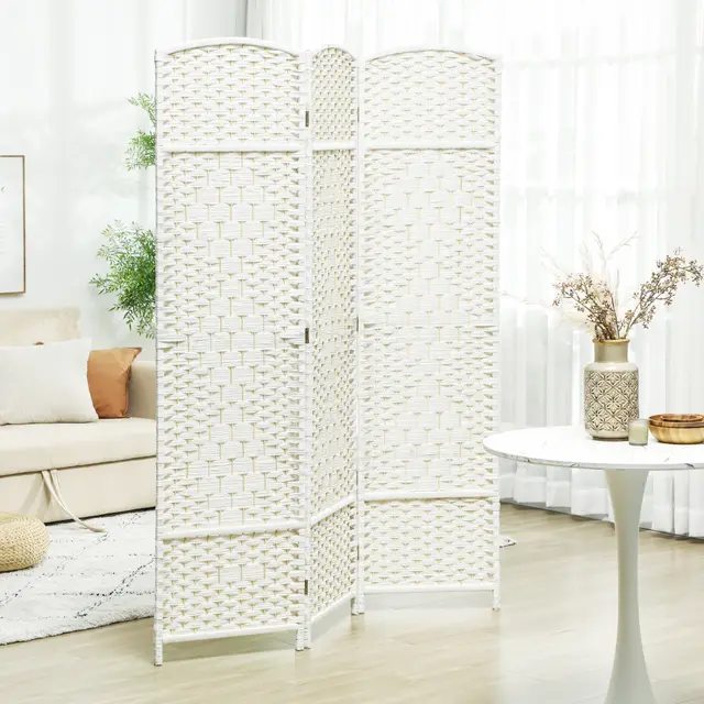 Folding Room Divider Screen 3 Panel 6' Tall Privacy Screen Freestanding Wood Partition for Home Office, White White - Shop at LoveMi