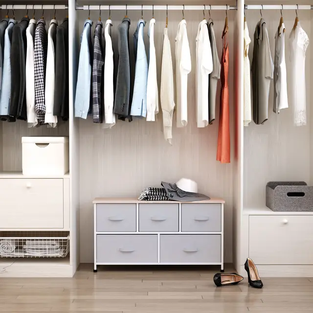 40" L 5 Drawer Horizontal Storage Cube Dresser Unit Bedroom Organizer Living Room Shelf Tower with Bins Light Gray - Shop at LoveMi