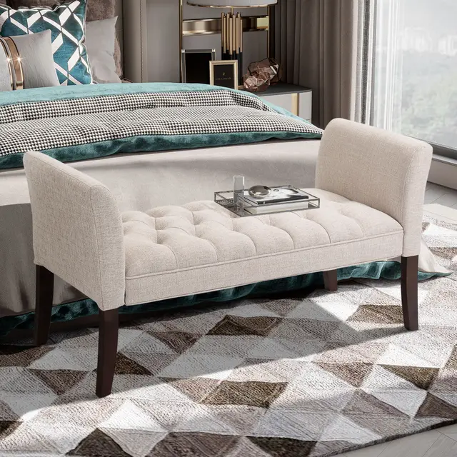Upholstered Bedroom Bench with Button Tufted Design Beige - Shop at LoveMi