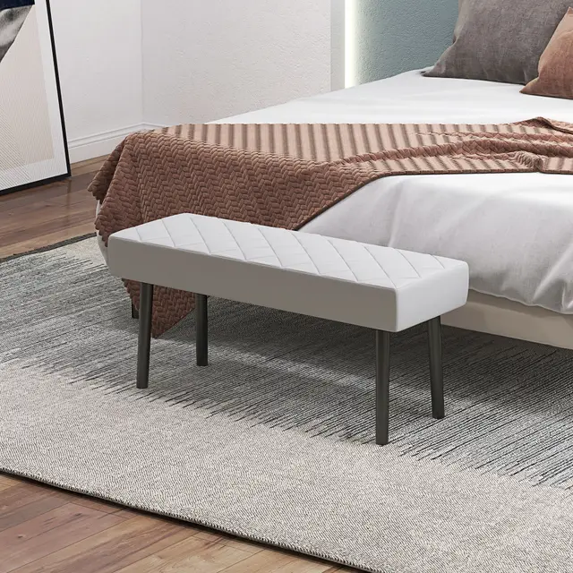 Simple Tufted Upholstered Ottoman Accent Bench with Soft Comfortable Cushion & Fashionable Modern Design Gray - Shop at LoveMi