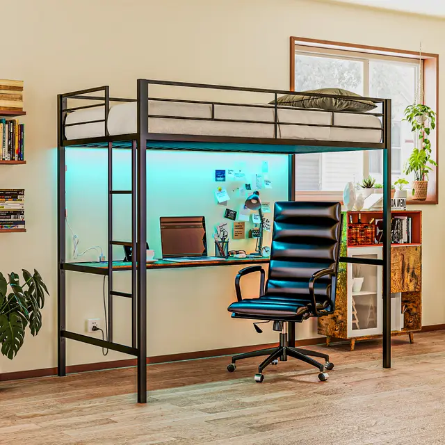 Twin Size Loft Bed with Desk Black - Shop at LoveMi