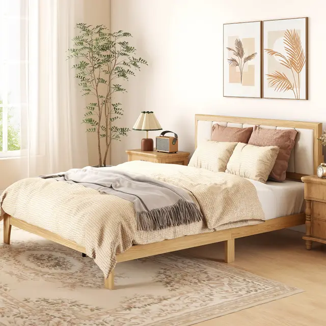 Full Bed Frame with Headboard Full Size Platform Bed Frame with Slats No Box Spring Needed Charcoal Oak - Shop at LoveMi